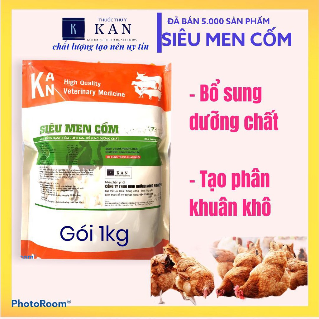 Siêu men cốm chịu kháng sinh cho gia súc gia cầm; men tiêu hóa cho ngan, gà vịt, lơn, chó, mèo gói 1kg