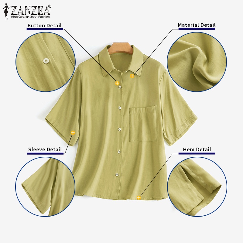 Zanzea Áo Sơ Mi Tay Lửng Thời Trang Dành Cho Nữ