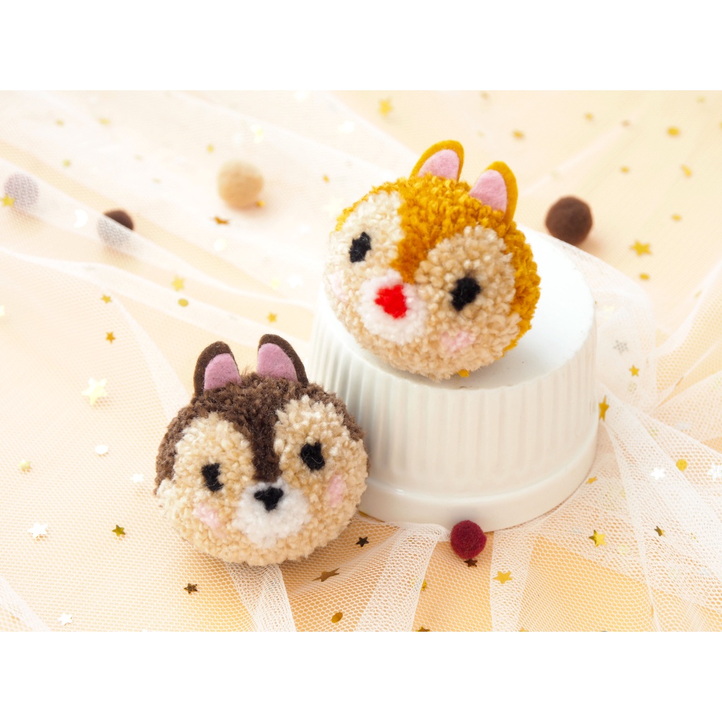 Bông Tai Handmade Sóc Chuột Chip & Dale - Tsum Tsum - Móc Khóa Pompom