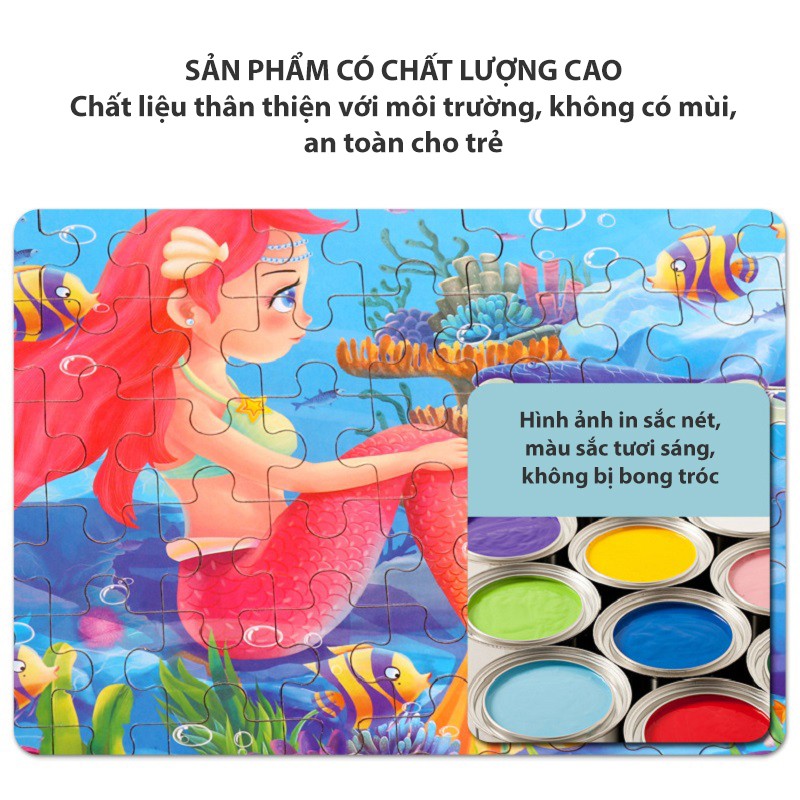 Tranh Ghép Hình Cho Bé 60 Miếng, bằng gỗ hộp thiếc xịn xò, nhiều mẫu tranh hoạt hình sinh động