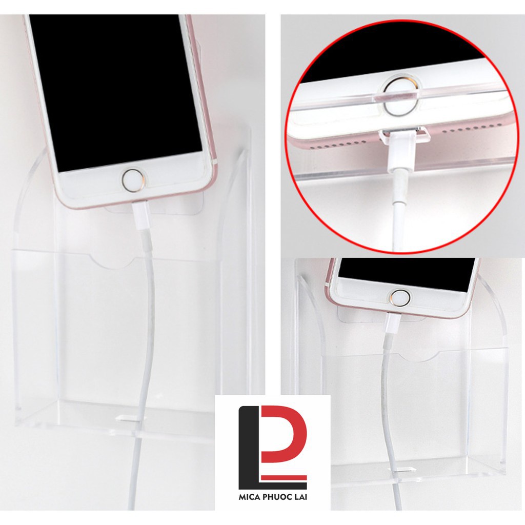 Hộp mica , giá đỡ lưu trữ sạc điện thoại, điều khiển từ xa treo tường/ Hộp acrylic trong suốt