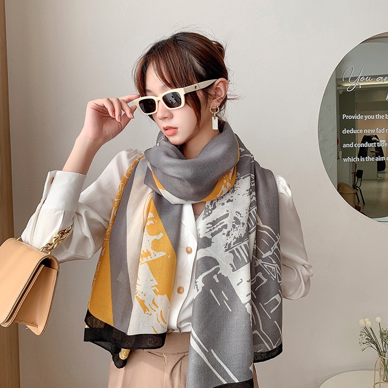 Khăn Choàng Lụa Cotton Lanh Chống Nắng In Họa Tiết Thời Trang Hàn Quốc 24H Cho Nữ