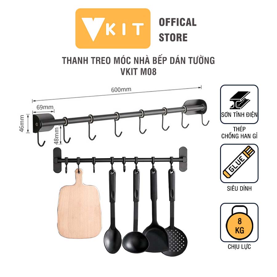 Thanh treo móc nhà bếp dán tường chống han gỉ VKIT M08