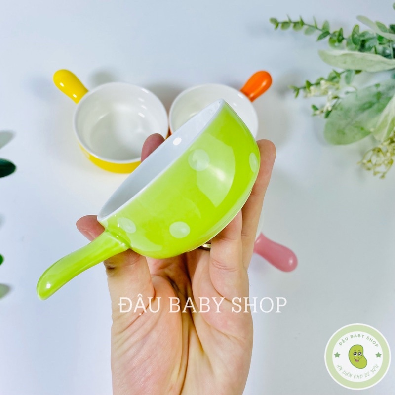 Bát ăn dặm, chén ăn dặm gốm sứ hình Gáo chấm bi cho bé tập ăn dặm 70ml