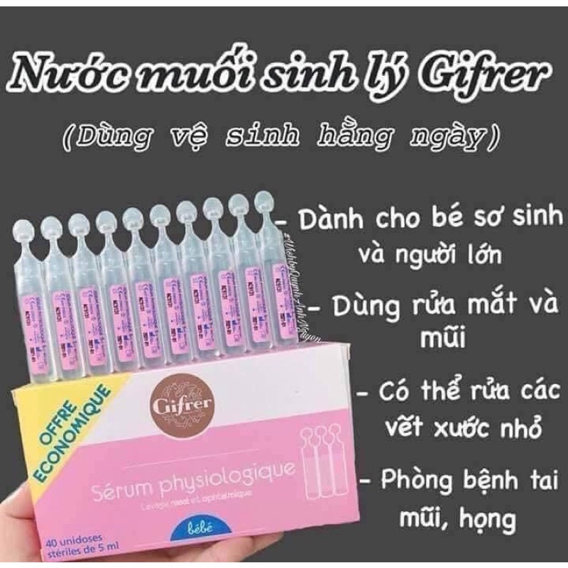 [ Date T12/25]Nước Muối Sinh Lí GIFRER Hồng ,Hộp 40 ống