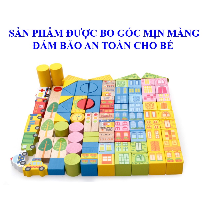 Đồ chơi xếp hình mô hình thành phố 62 chi tiết bằng gỗ