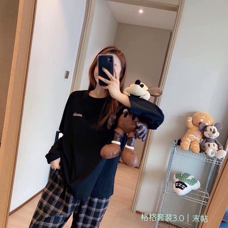 Bộ thu đông nữ cotton Motie quần kẻ  đồ bộ mặc nhà nữ co giãn | BigBuy360 - bigbuy360.vn