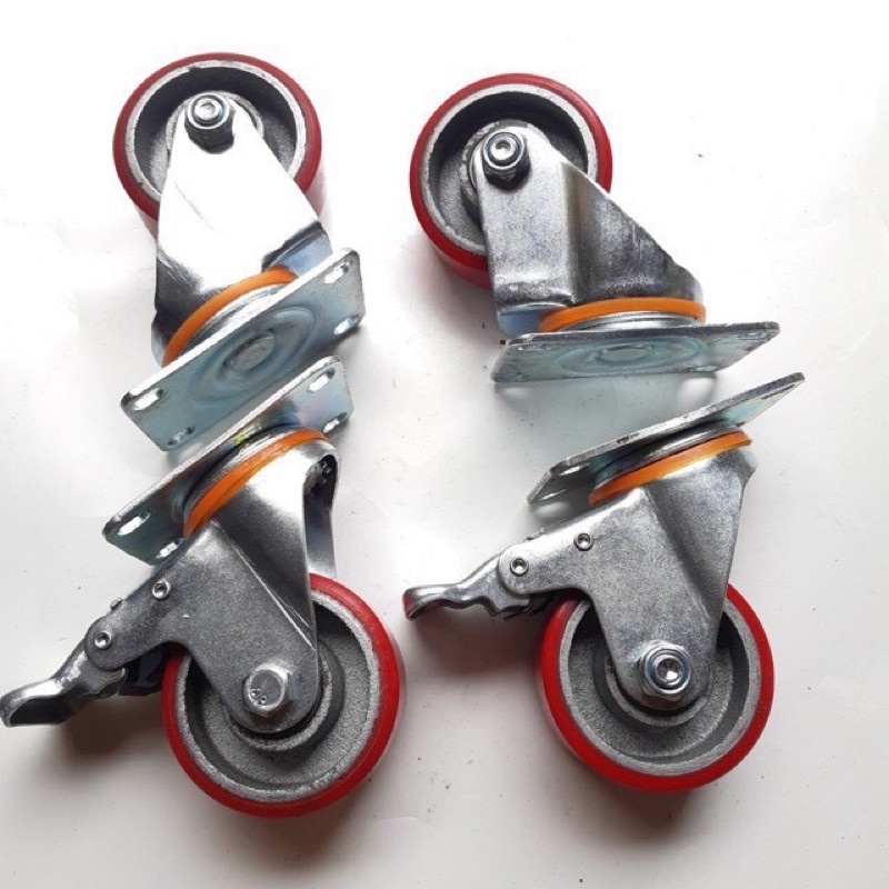 Bánh xe PU 100mm càng dày 5mm lõi gang đúc siêu bền