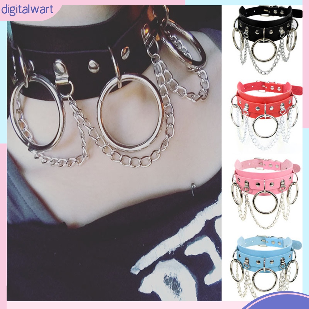 Dây chuyền choker bằng da phối vòng và dây xích tua rua phong cách punk thời trang cá tính cho nữ