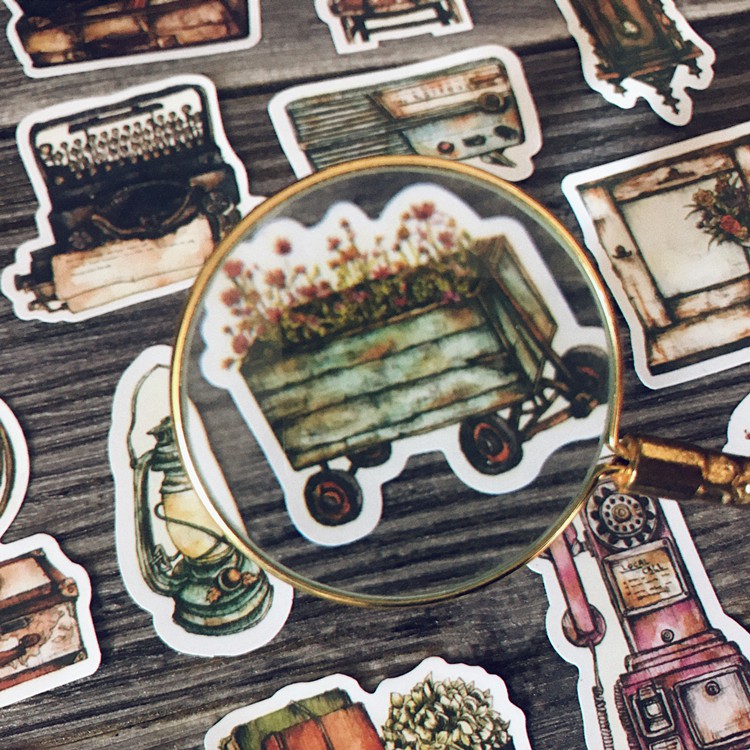 Junarystudio - Set 14 sticker miếng dán đồ vật cổ xưa trang trí journal