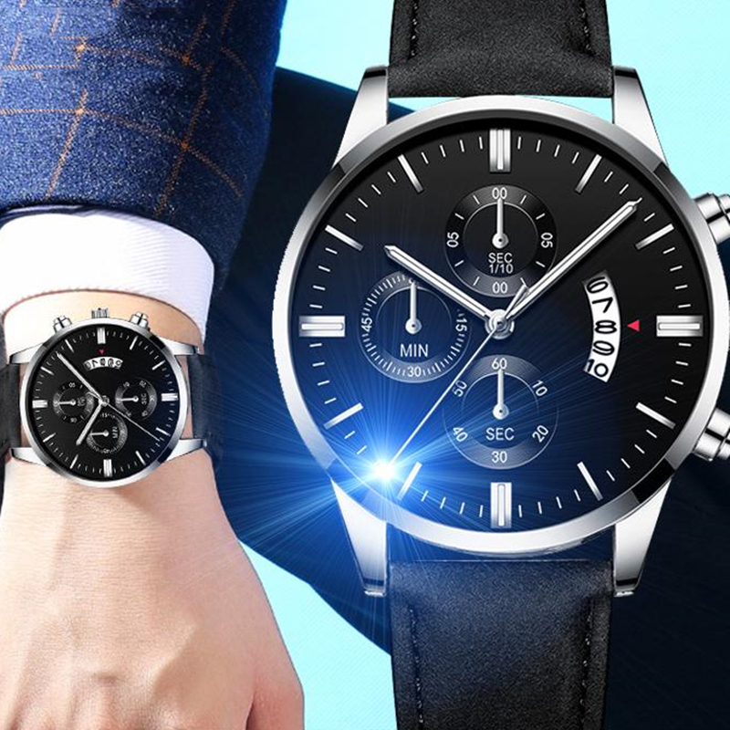 Đồng Hồ Quartz Nam Dây Giả Da Chống Thấm Nước Số La Mã