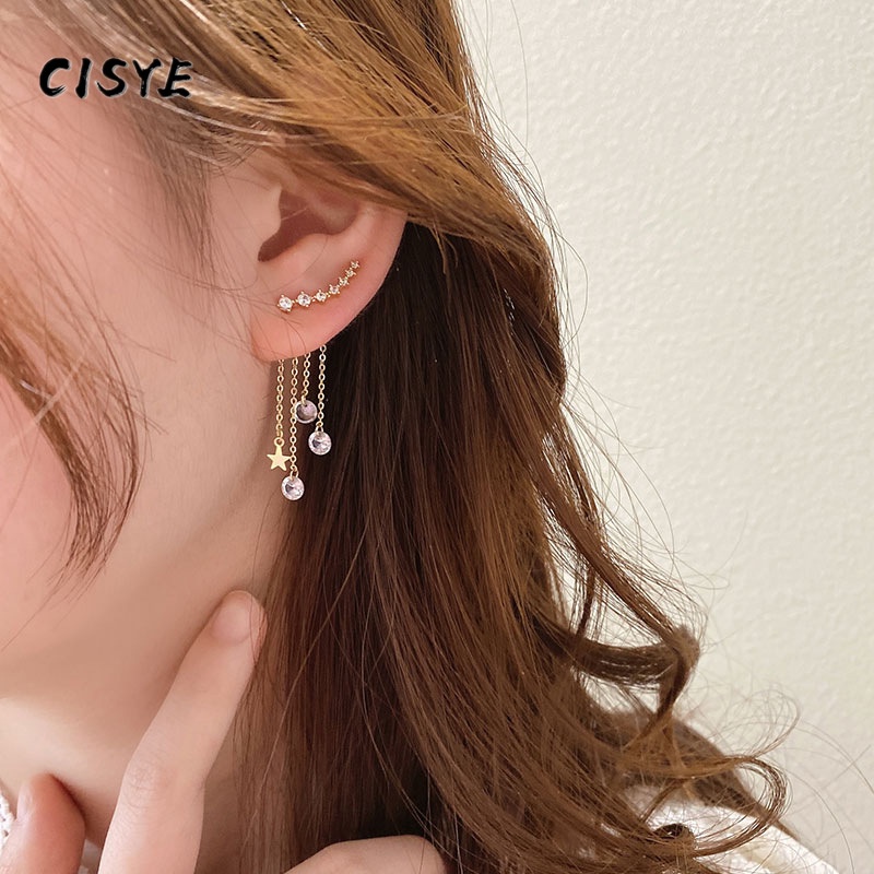 Đôi Khuyên Tai Dài Hình Ngôi Sao Đính Đá Thời Trang Cho Nữ
