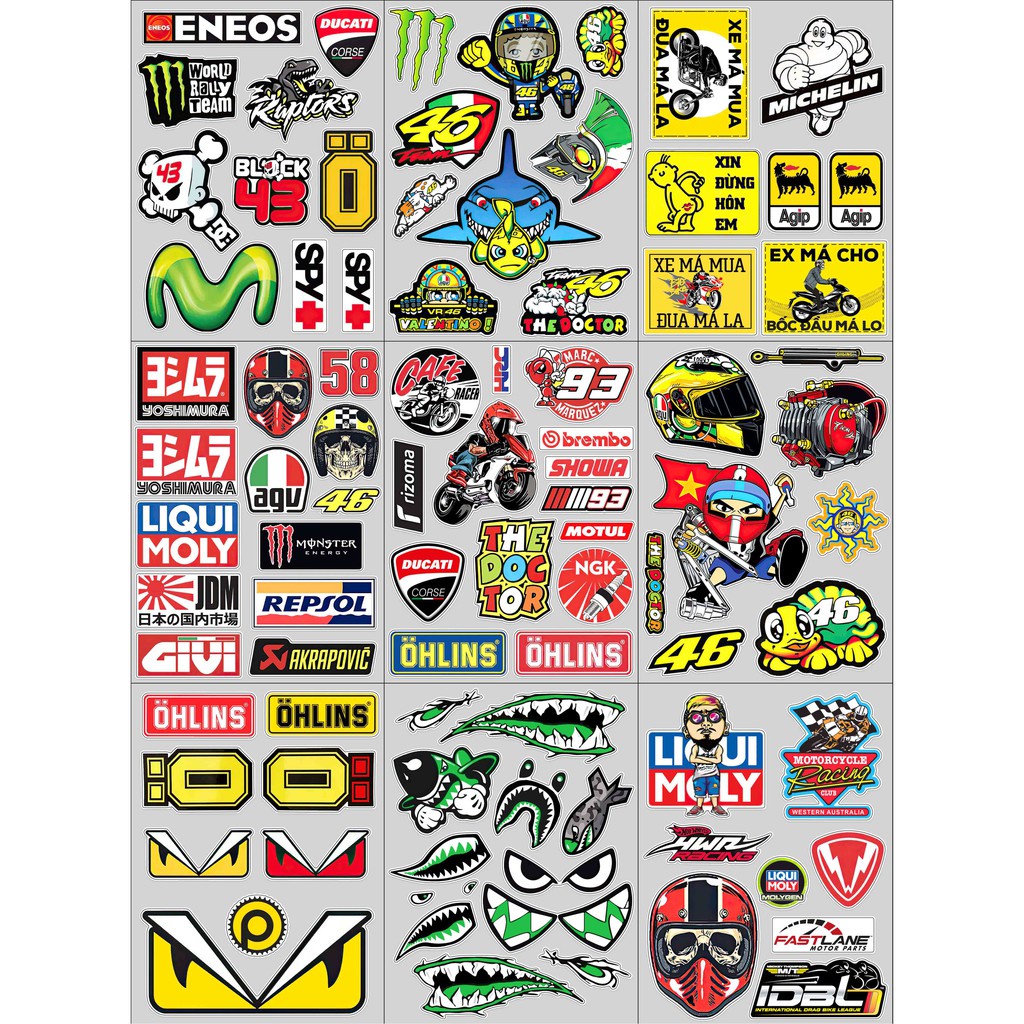 Sticker Tem Xe Chế - Tem Độ Xe| Dán Nón Bảo Hiêm, Điện Thoại, Laptop, Bình Nước...Chống Nước, Chống Bay Màu