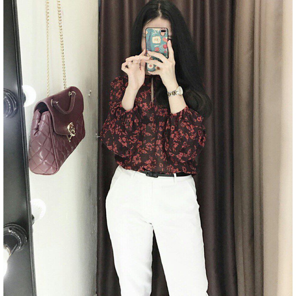 Áo Sơ mi voan hoa MNG size nhỏ ( 48kg đổ lại mặc ok)