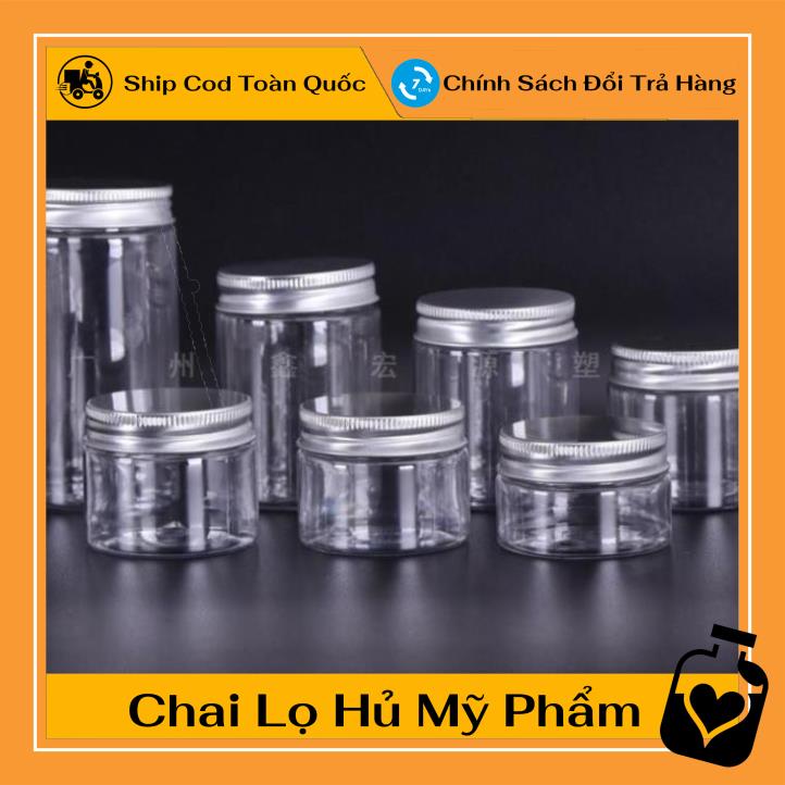 Hủ Đựng Kem ❤ TOP GIÁ RẺ ❤ Hũ nhựa pet Trong Nắp Nhôm 50g 100g 200g 250g đựng mỹ phẩm, thực phẩm, đồ khô, ngũ cốc