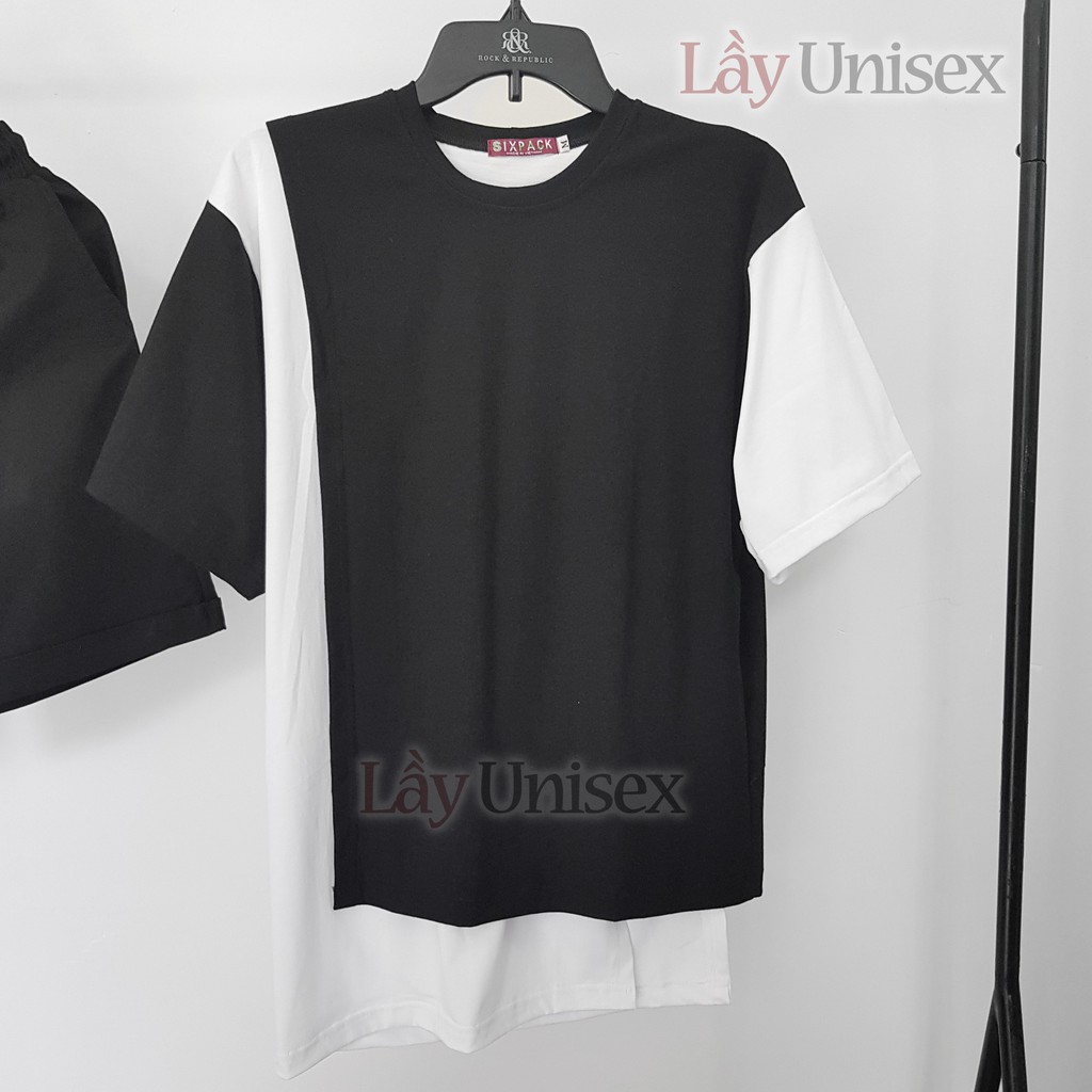 Áo thun tay lỡ unisex layer 2 lớp mix black&white