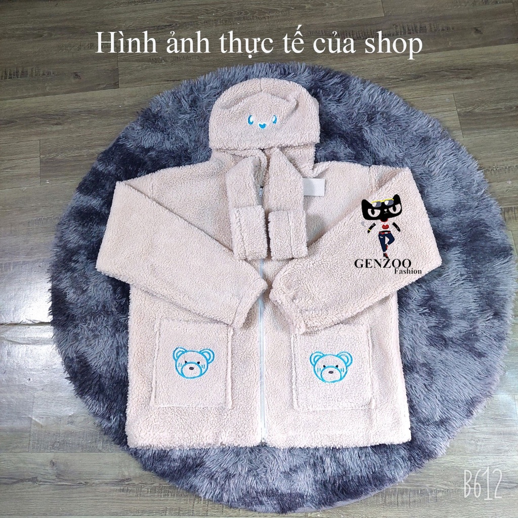 Áo khoác lông cừu có mũ kèm khăn BEAR Áo lông nữ Ulzzang Hàn Quốc dễ thương - GEN_ZOO
