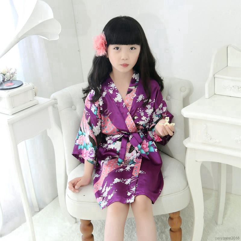 Áo Choàng Ngủ Kiểu Kimono In Hoa Cho Bé Gái