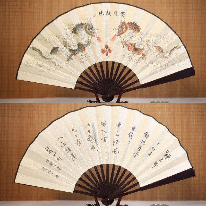 Quạt Khang Hy vải lụa Trung Hoa size 33cm