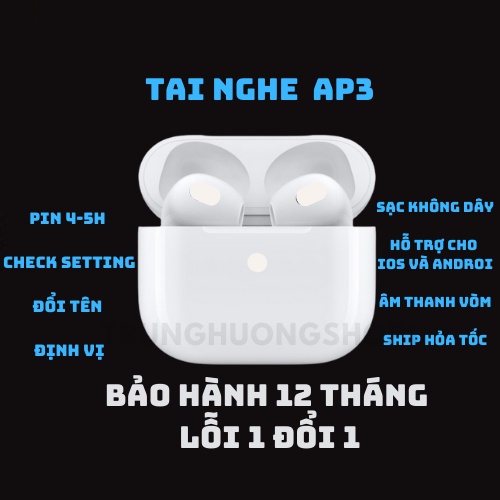 Tai Nghe Bluetooth không dây AP3 Cảm Biến Đa Điểm Âm Thanh Vòm - Cảm Biến Đa Điểm - Định Vị - Đổi Tên Tai Nghe AP3 SGC