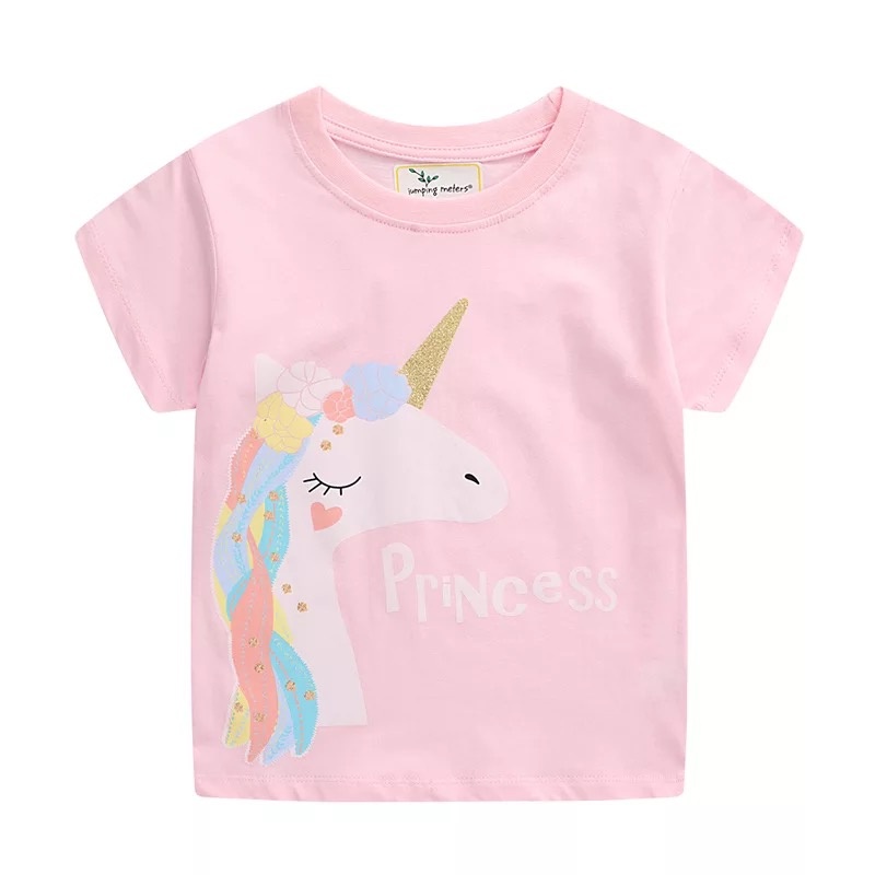 Áo Thun Tay Ngắn In Hình Kỳ Lân Dễ Thương Cho Bé Gái 1-7 Tuổi