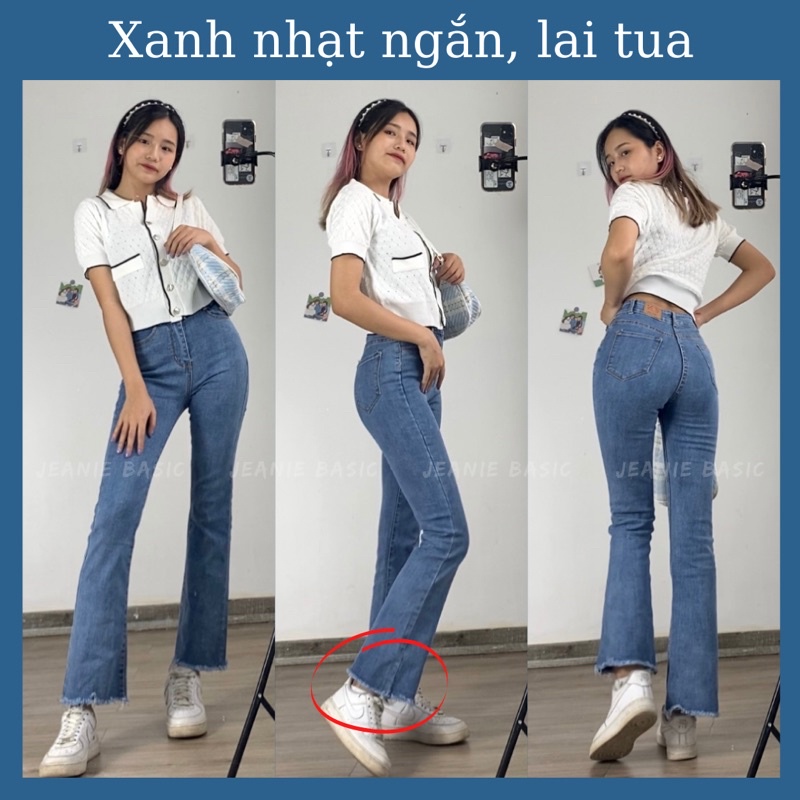 Quần jean ống loe JEANIE, quần bò ống loe lưng cao co giãn 4 chiều hàng VNXK cao cấp