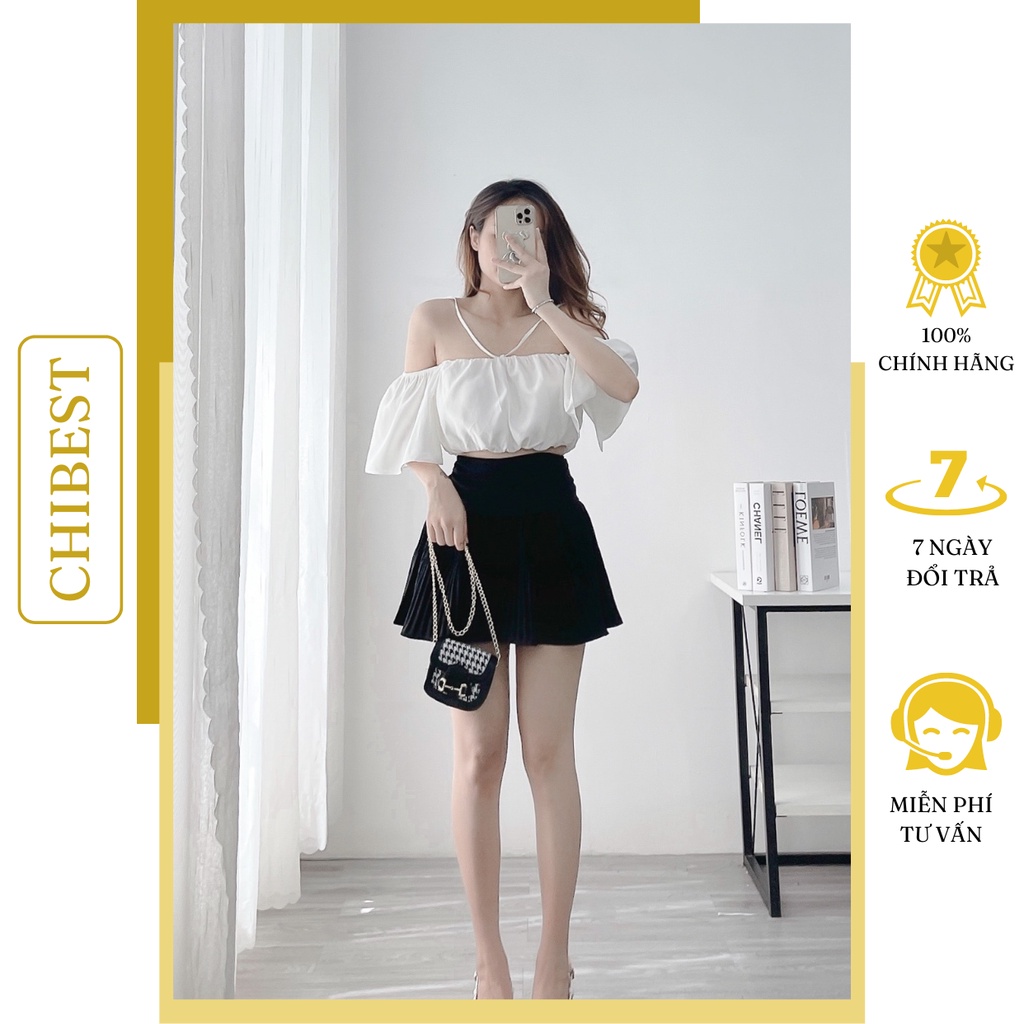 Áo croptop trễ vai quây ngực phối dây cổ tay kiểu cánh tiên sexy AAB612 CHIBEST