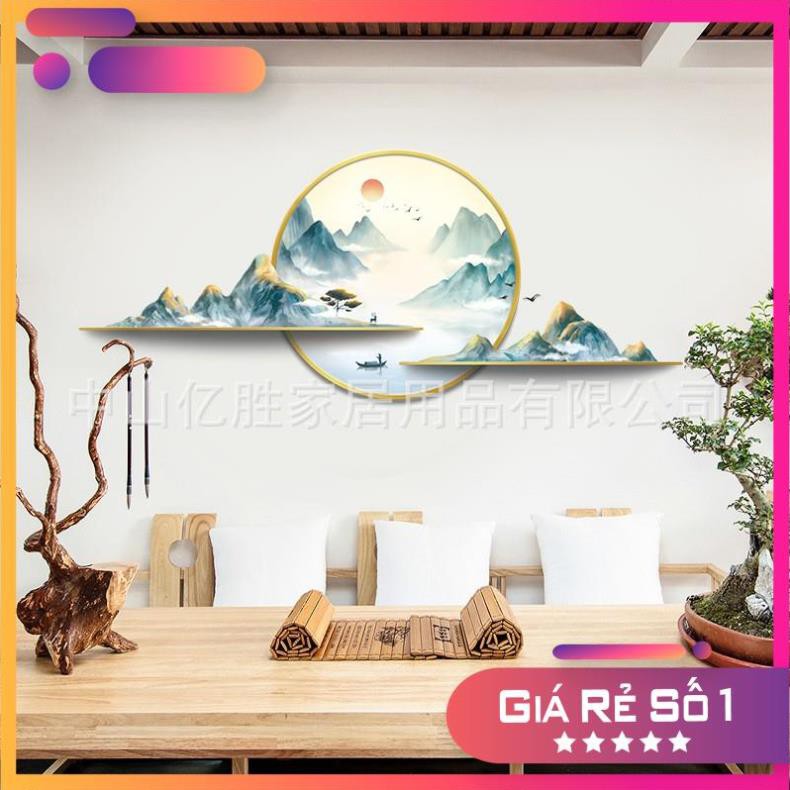 Tranh dán tường 3D Sơn Thủy hữu tình, Decal trang trí phòng, Miếng dán trang trí phòng khách