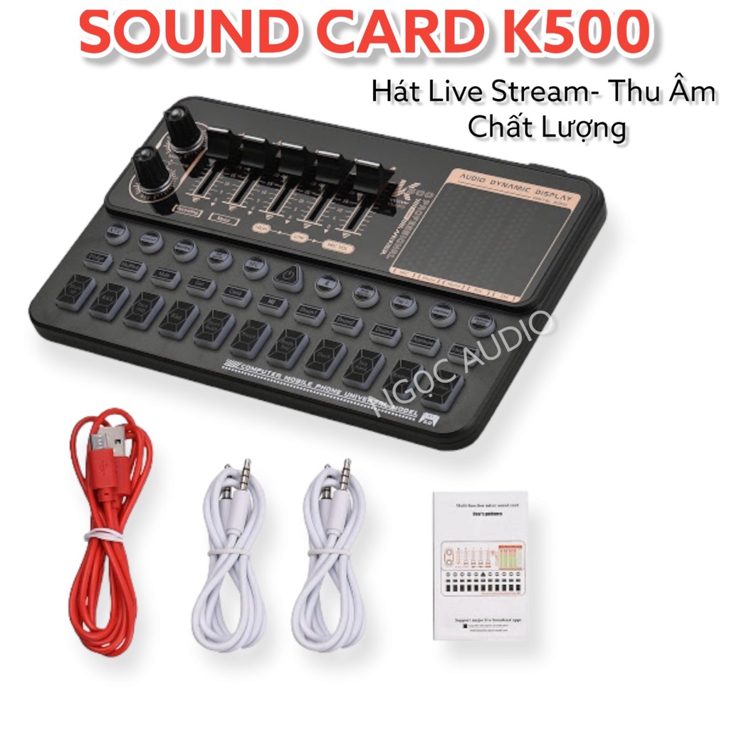 Combo thu âm live stream Sound card K500 2021 bluetooth và micro ISK AT100 chính hãng đầy đủ dây kết nối