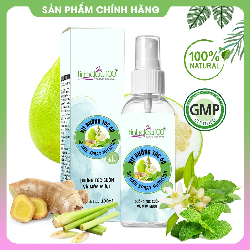 Tinh dầu dưỡng tóc 5D Tinh Dầu 100 với tinh dầu bưởi kích thích mọc tóc mới và giảm rụng tóc dạng chai xịt 100ml