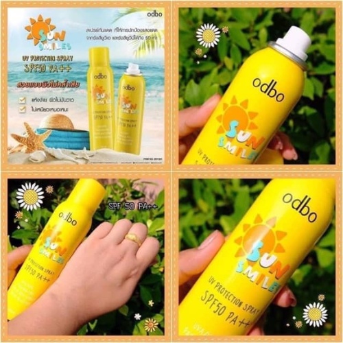 Xịt chống nắng body nâng tone da Odbo Sun Smiles Thái Lan chống nắng, chống thấm nước, không lộ vân kem SPF 50 PA++