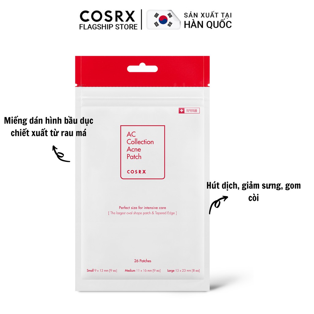 [Mã FMCGMALL -8% đơn 250K] Dán Mụn Cao Cấp COSRX AC Collection Acne Patch 26 miếng