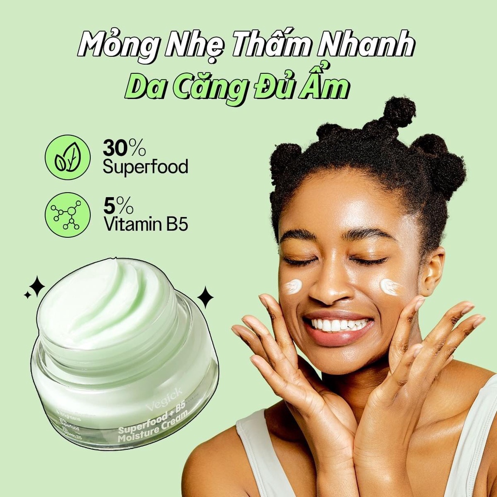Kem Dưỡng Ẩm Thuần Chay Cho Da Dầu Nhạy Cảm Vegick Superfood + B5 Moisture Cream 50ml
