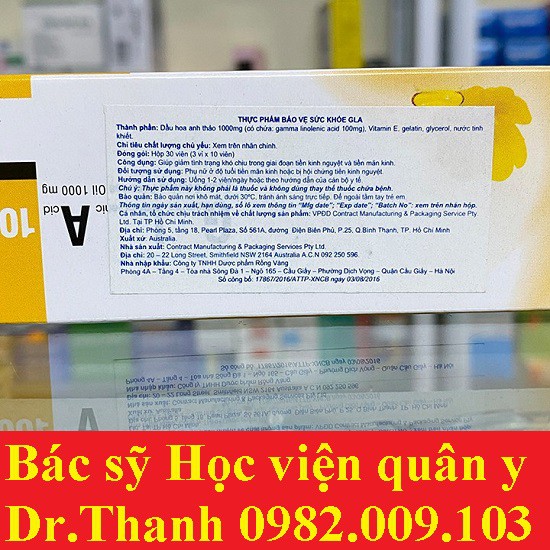 Tinh dầu hoa anh thảo GLA 100mg -Cân bằng nội nội tiết tố nữ, hàng chính hãng của Úc [Gamma Linolenic Acid] - Rồng vàng