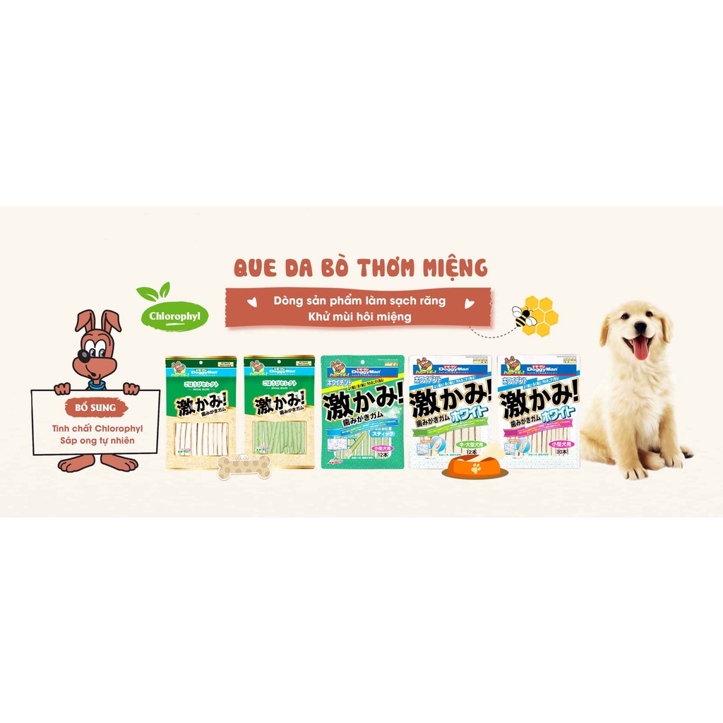 Que gặm cho chó da bò sáp ong Doggyman 10 12 30 cây, snack sạch răng cún Con Mèo Xiêm