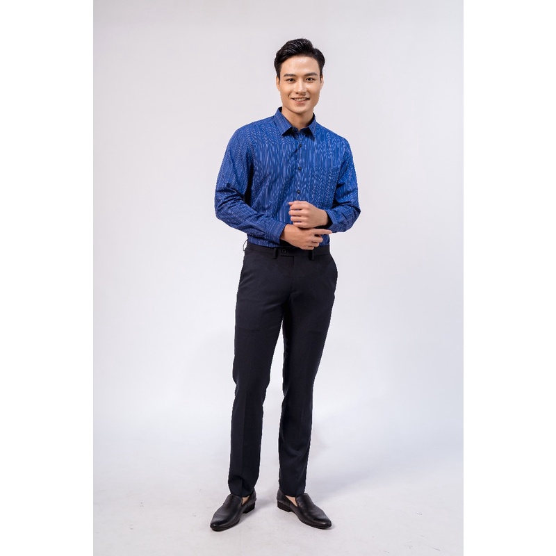 Áo sơ mi nam dài tay OWEN AR22907DT somi công sở vải sợi bạch đàn caocấp màu kẻ sọc trắng navy dáng suông tà lượn có túi