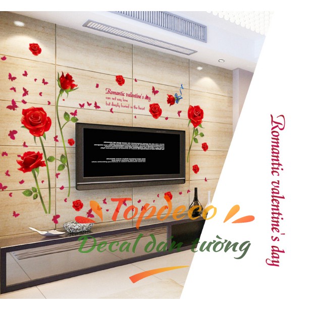 DECAL DÁN TƯỜNG HÌNH DÁN HOA HỒNG ĐỎ {kèm ảnh thật}