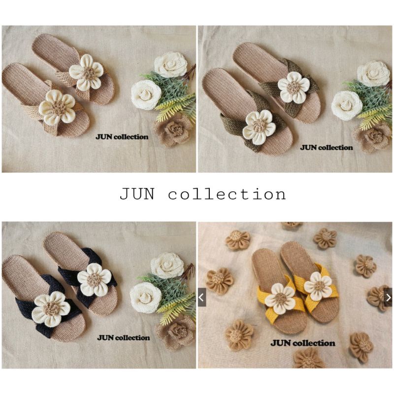 Dép cói quai chéo đính hoa vintage handmade - mang nhà - đi biển - dạo phố