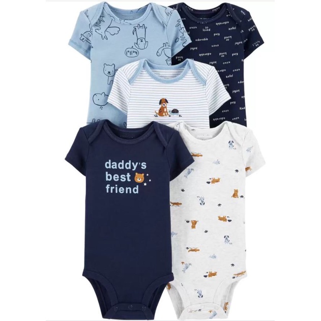 Set 5 chiếc body chip cho bé vải cotton 100%, bodysuit ngắn tay cho bé trai, bé gái, bodysuit cho bé hàng xuất dư xịn