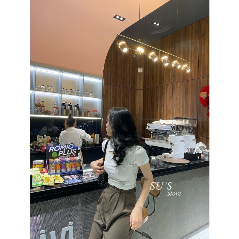 Áo Thun Croptop Cổ Tròn Khoét Ngực Viền Cổ Tàu Chất Gân Mềm Tuyết's House
