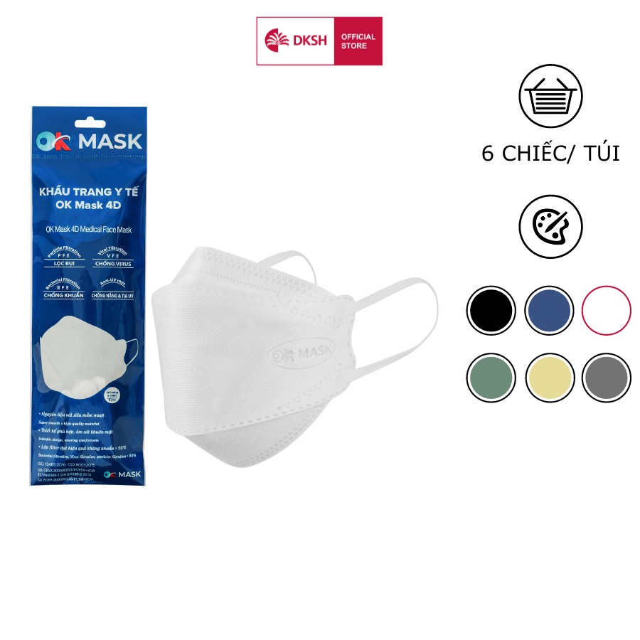 Khẩu Trang Y Tế 4D Ok Mask Theo Thiết Kế Kf94, Đạt Chuẩn Kháng Khuẩn, Công Nghệ Nhật Bản (6 Chiếc/Túi)