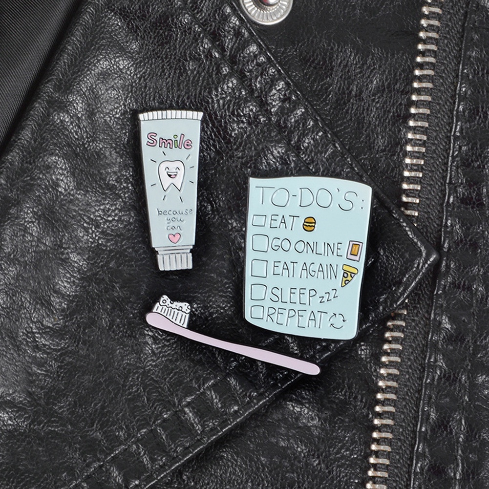 Ghim cài áo hình bàn chải/ kem đánh răng/ danh sách việc cần làm độc đáo