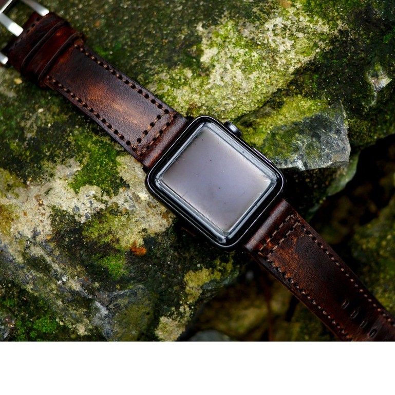 Dây apple watch da bò vegtan Italia màu chocolate kiểu phi công quân đội RAM Leather pilot