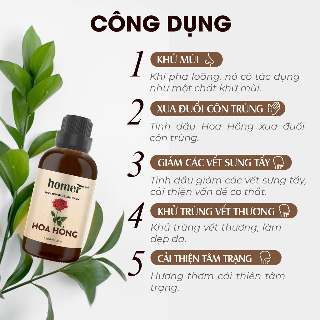 Tinh dầu Hoa Hồng Bungari Homer 20ml/100ml - Rose Essential Oil - đạt chuẩn chất lượng kiểm định