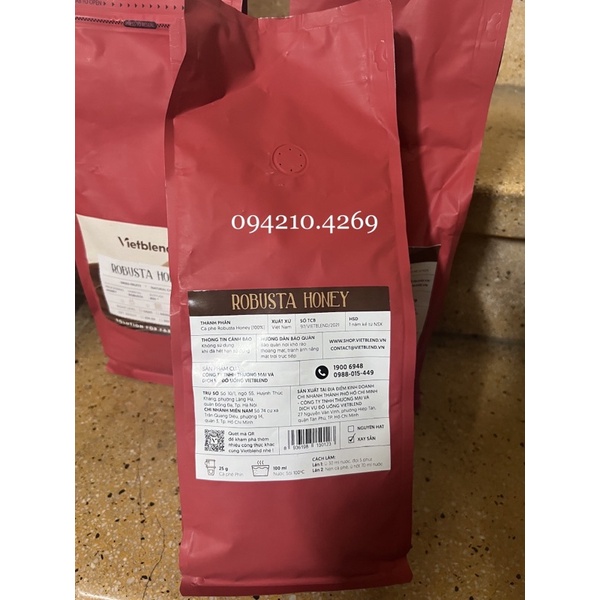 Cà phê Bột Robusta Honey VIETBLEND NGUYÊN CHẤT 100% không độn bơ/bắp- GÓI 1kg