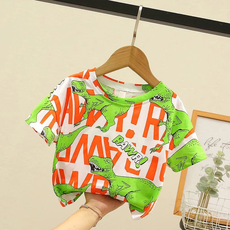 Áo Thun Tay Ngắn In Hình Khủng Long Dễ Thương Phong Cách Hàn Quốc Cho Bé Trai