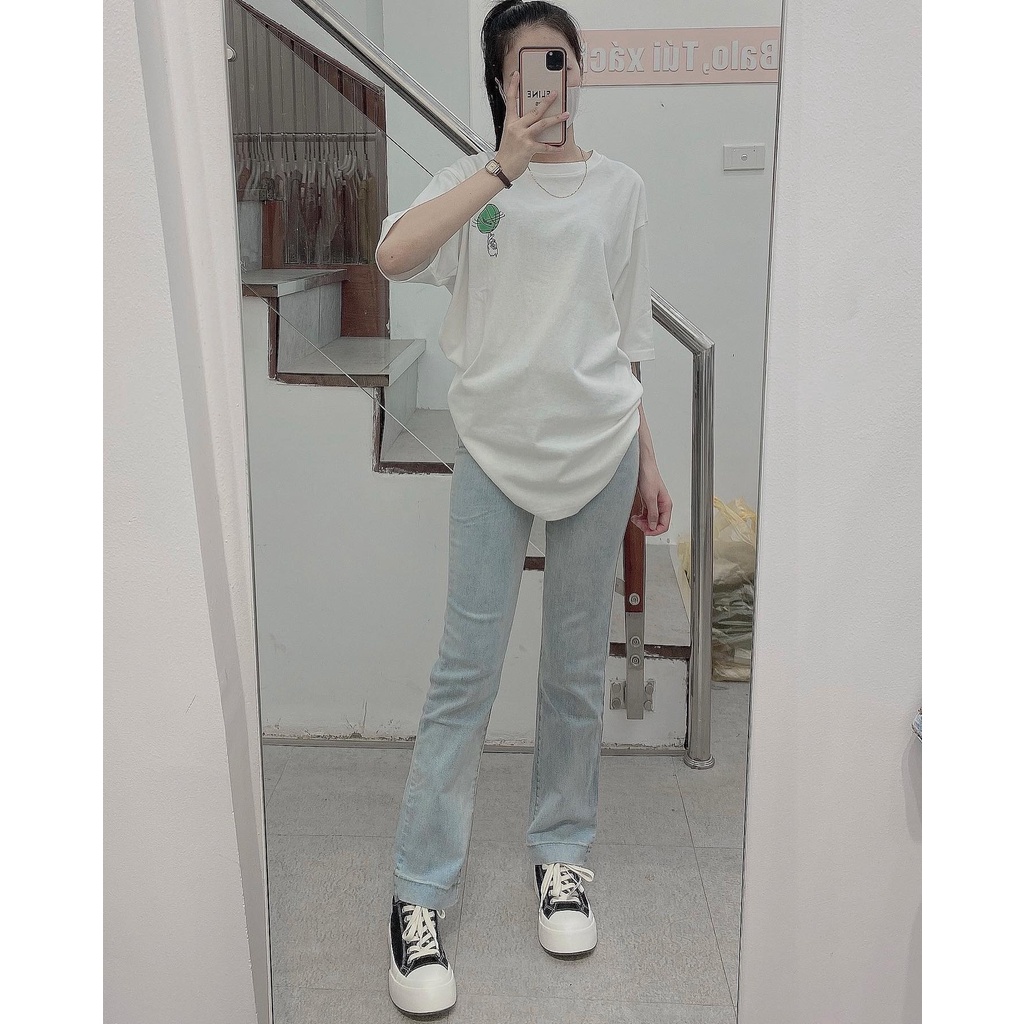 2101444 Quần jeans nữ ulzzang ống đứng có giãn chất jeans mềm dày dặn màu xanh có size