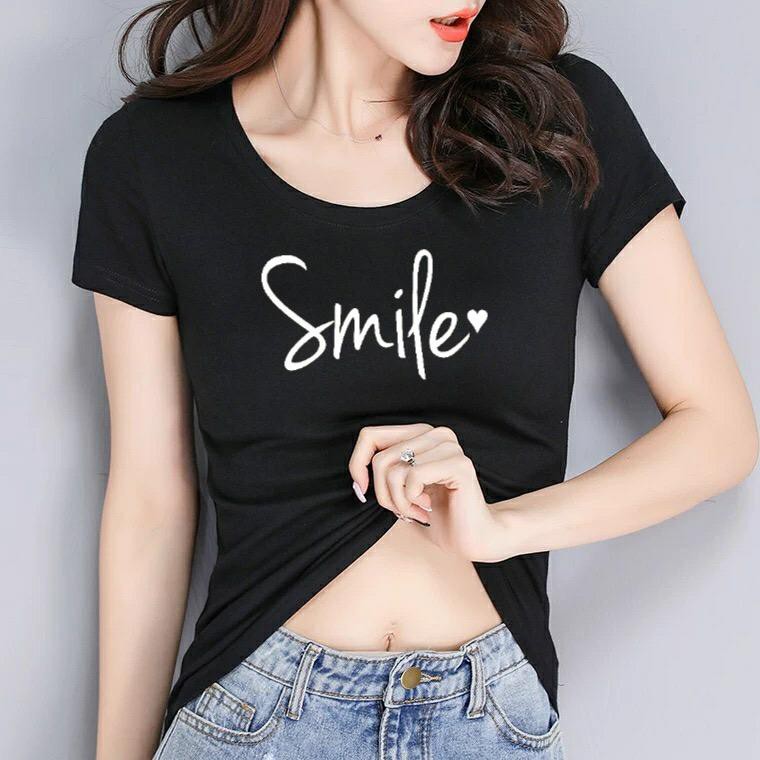 Áo thun nữ ôm body MXM in chữ Smile cotton 4 chiều mã ANU026