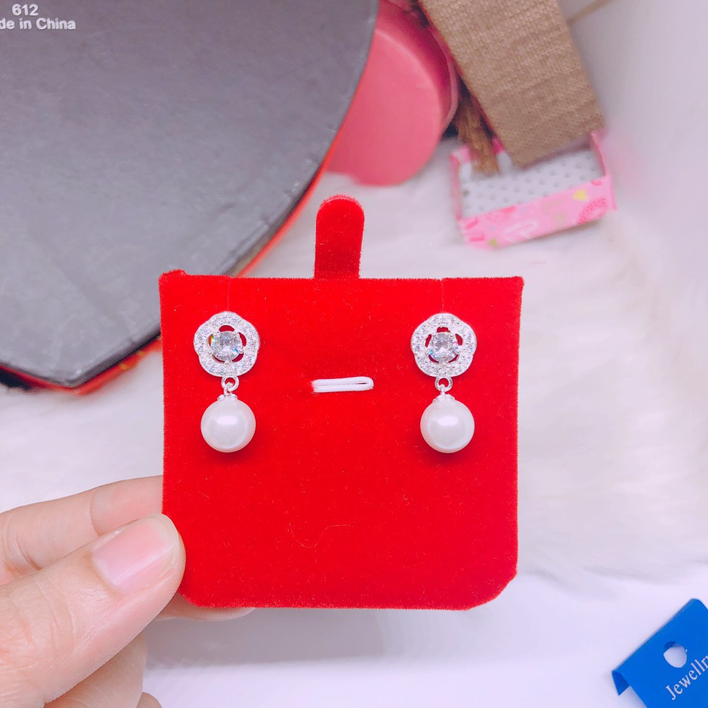 Bông tai hoa gắn hạt xinh xắn LINH MIU SILVER