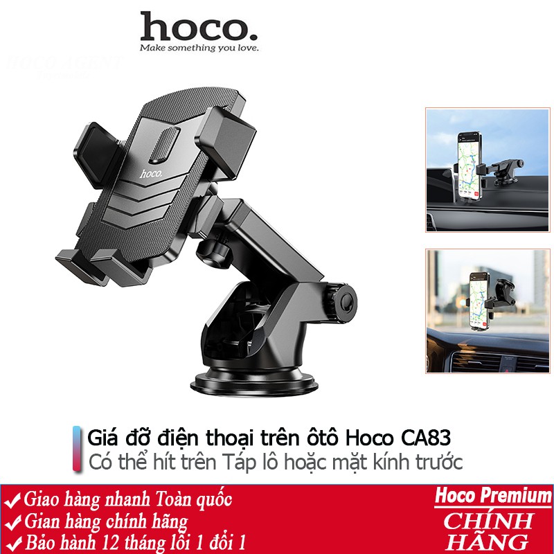 Giá đỡ điện thoại trên ôtô Hoco CA83, kẹp giữ trên Táp lô, bảng điều khiển hoặc kính chắn gió - Chính hãng